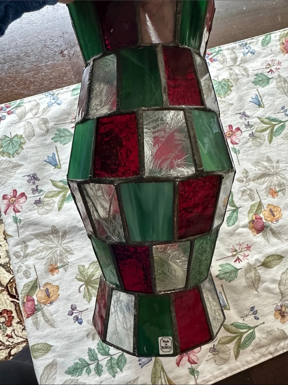 Green & Red Stained Glass Mosaic hurricane Glass- Home Accents